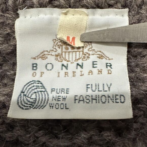 VTG Bonner of Ireland Sweater Mens Medium Brown Wool Aran Fair Isle Made Ireland - Picture 3 of 8